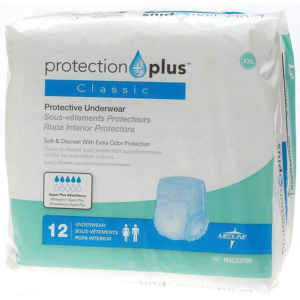 Absorbent polymer construction offers great containment and helps care for patient's skin Super-absorbent polymer material improves containment. Cloth-like outer cover feels comfortable against the skin and helps reduce irritation and rashes. Discreet design minimizes bulk, ensuring confidence throughout the day. Extra-wide belts secure the undergarments in place. Includes 2 belts. Replacement belts sold separately.