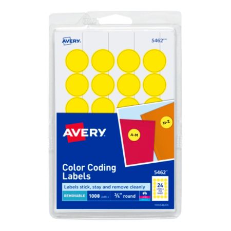 Avery Removable Round Color Coding Labels 5462 3 4 Diameter Yellow Pack Of 1 008 Item 112854