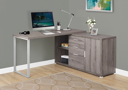 Monarch Specialties L Shaped Computer Desk With Cabinet Dark Taupe