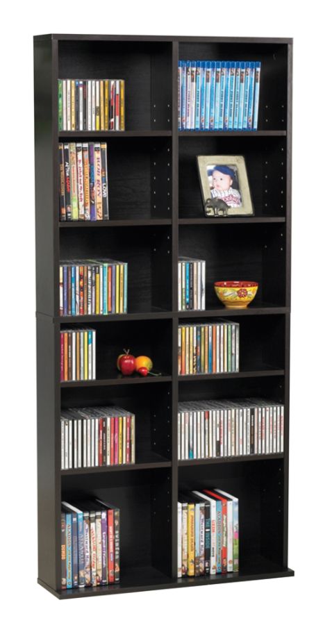 Atlantic 54"x25" Oskar 464 Adjustable Shelf Wood Media Storage Wall Bookcase (464 CDs, 228 DVDs, 276 BluRays), Espresso