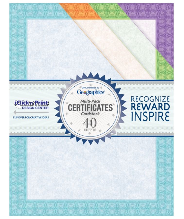 Geographics Certificates 8 12 x 11 Assorted Fashion Card Stock Pack Of
