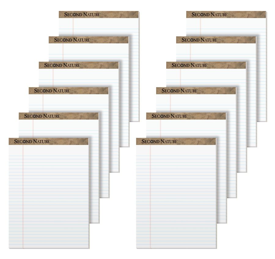 TOPS� Second Nature� 100% Recycled Writing Pads, 8 1/2" x 11 3/4", Legal Ruled, 50 Sheets, White, Pack Of 12 Pads