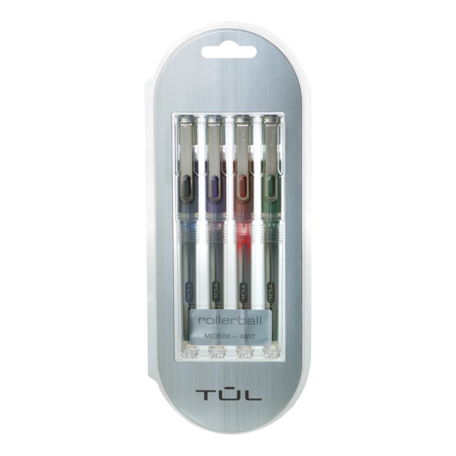 TUL RB1 Roller Ball Pens, Medium Point, Silver Barrel, Assorted Ink ...