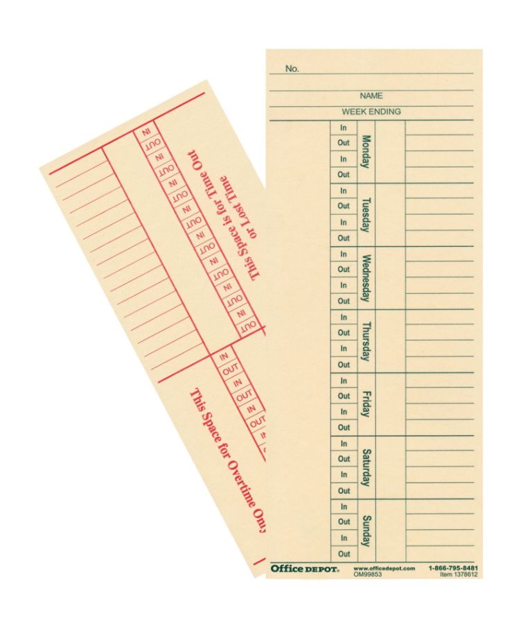 OfficeMax 2 Sided Weekly Time Cards 400 Pk - Office Depot