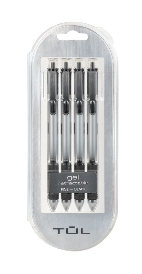 TUL Retractable Gel Pens Fine Point 0.5mm Silver Barrel Black Ink Pack ...