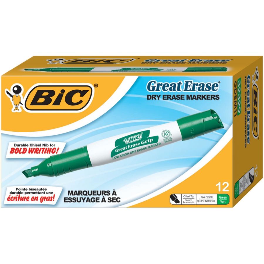 UPC 070330323292 product image for BIC� Great Erase� Grip Dry-Erase Markers, Chisel Point, Green Ink, Pack Of 12 | upcitemdb.com
