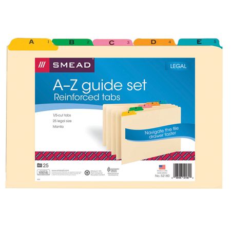 Smead Legal Size Manila File Guides Alphabetical Assorted Color