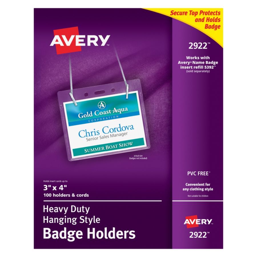 Avery Badge Holders Landscape With Lanyard For 3 x 4 Badge Box Of 100 ...