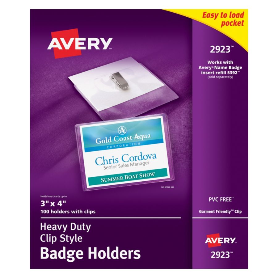 Avery Badge Holders Landscape With Clip For 3 X 4 Badge Box Of 100 By 