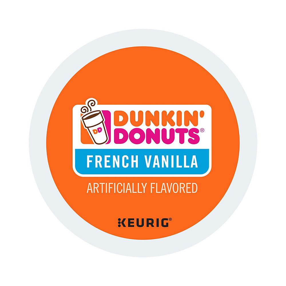 Enjoy a smooth, delicious cup of coffee at the start of a busy day. These Dunkin' Donuts coffee pods let you quickly make a single serving with virtually no fuss or mess. Easy-to-use Dunkin' Donuts coffee K-Cup Pods have just enough beans to create a single delicious cup. Cleans up quickly - just toss the used pod away. Dunkin' Donuts is not affiliated with Keurig or K-Cup. K-Cup is a registered trademark of Keurig Incorporated. Dunkin' Donuts French vanilla coffee K-Cup Pods are a surefire way to kick-start your day. Includes a box of 24 vanilla coffee pods.