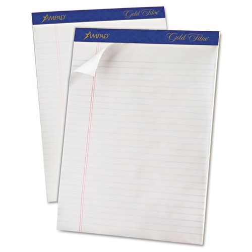 TOPS Gold Fibre Ruled Perforated Writing Pads - Letter - 50 Sheets - Watermark - Stapled/Glued - 0.34" Ruled - 16 lb Basis Weight - 8 1/2" x 11" - Dar