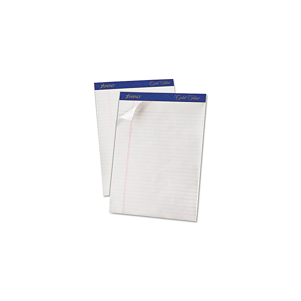 TOPS Gold Fibre Ruled Perforated Writing Pads - Letter - 50 Sheets - Watermark - Stapled/Glued - 0.34" Ruled - 16 lb Basis Weight - 8 1/2" x 11" - Dar