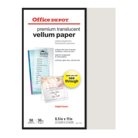 Office Depot Brand Premium Translucent Vellum Paper 8 1 2 X 11 30 Lb Pack Of 50 Sheets Item 171372