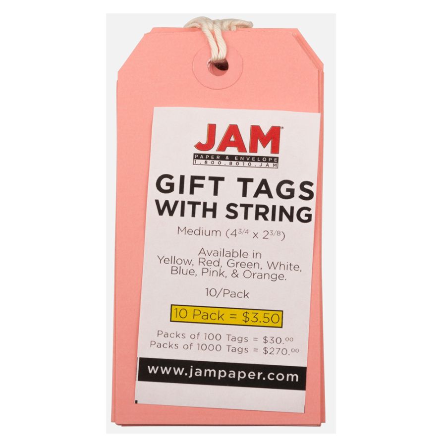 JAM Paper&reg; Gift Tags, 4 3/4" x 2 3/8", Pink, Pack Of 10