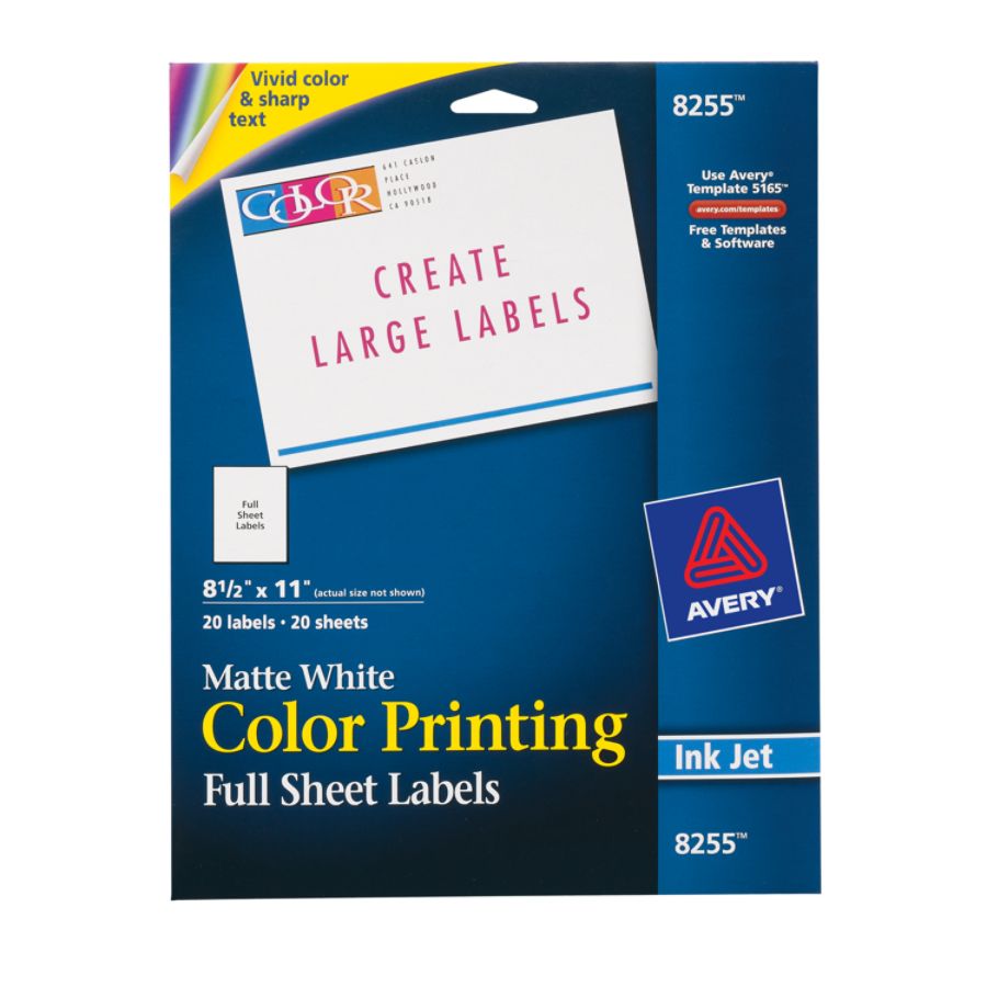 avery inkjet permanent full sheet labels for color