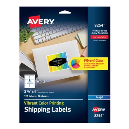 Avery Inkjet Shipping Labels For Color Printing 8254 3 1 3 X 4 White Pack Of 120 Item 185160