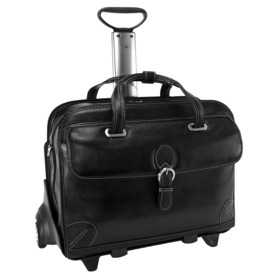 Siamod Carugetto 1  Leather Patented Detachable Wheeled Laptop Bag - Black