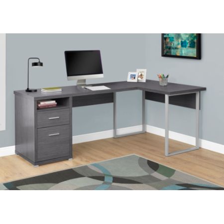 Monarch Specialties L Shaped Computer Desk With 2 Drawers Gray