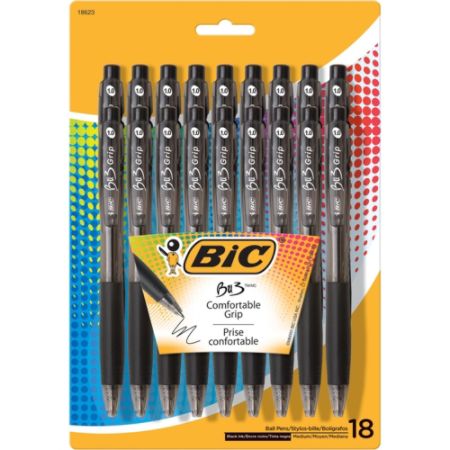 BIC BU3 Grip RT Ball Pens Medium Point 1.0 mm Clear Barrel Black Ink ...