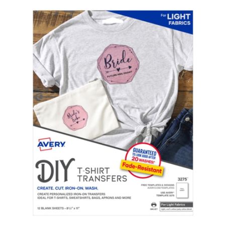 Avery Inkjet Printer T Shirt Transfer Paper Letter Size 8 1 2 X 11 Pack Of 12 Item 212891