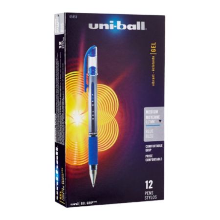 uni ball Gel Grip Pens Medium Point 0.7 mm Clear Barrel Blue Ink Pack ...