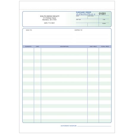 Custom Carbonless Business Forms Pre Formatted Purchase Order Forms Ruled 8 12 X 11 2 Part Box Of 250 Item 217961