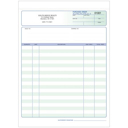 Custom Carbonless Business Forms Pre Formatted Purchase Order Forms Ruled 8 12 X 11 2 Part Box Of 250 Item 217961