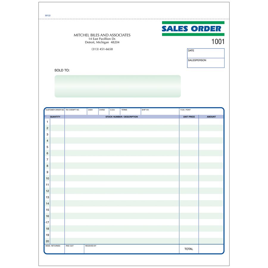 Custom Carbonless Business Forms Pre Formatted Sales Order Forms Ruled 8 12 X 11 3 Part Box Of 250 Item 218191