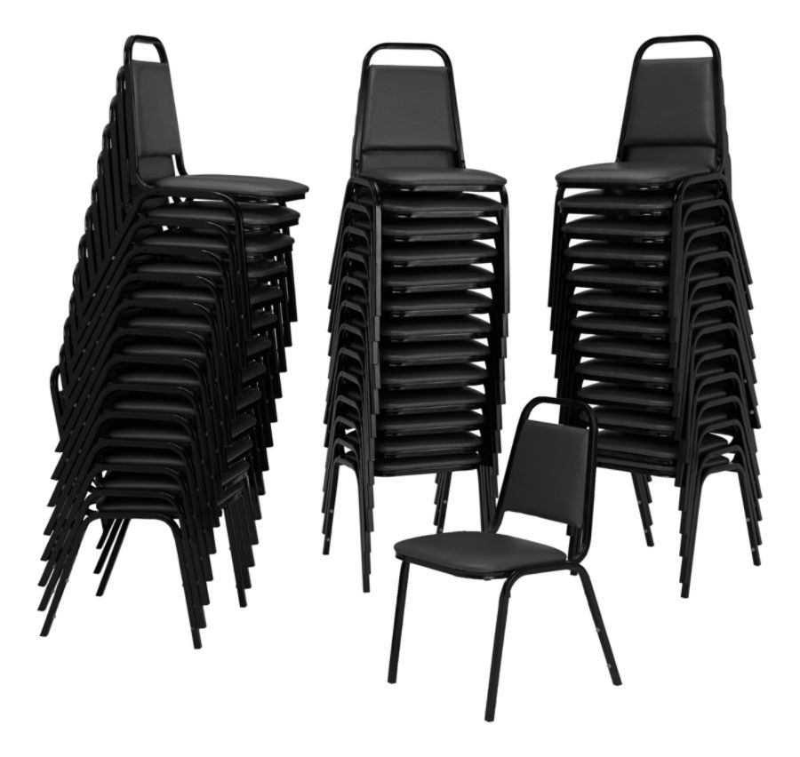 National Public Seating Standard Vinyl Padded Stack Chair Black Pack Of ...