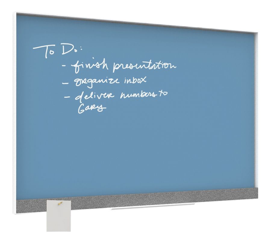 U Brands 36"x24" Magnetic Glass Dry Erase Board Blue Surface/White Aluminum Frame