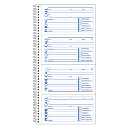 Adams Spiral Bound Phone Message Book 11 X 5 12 Book Of