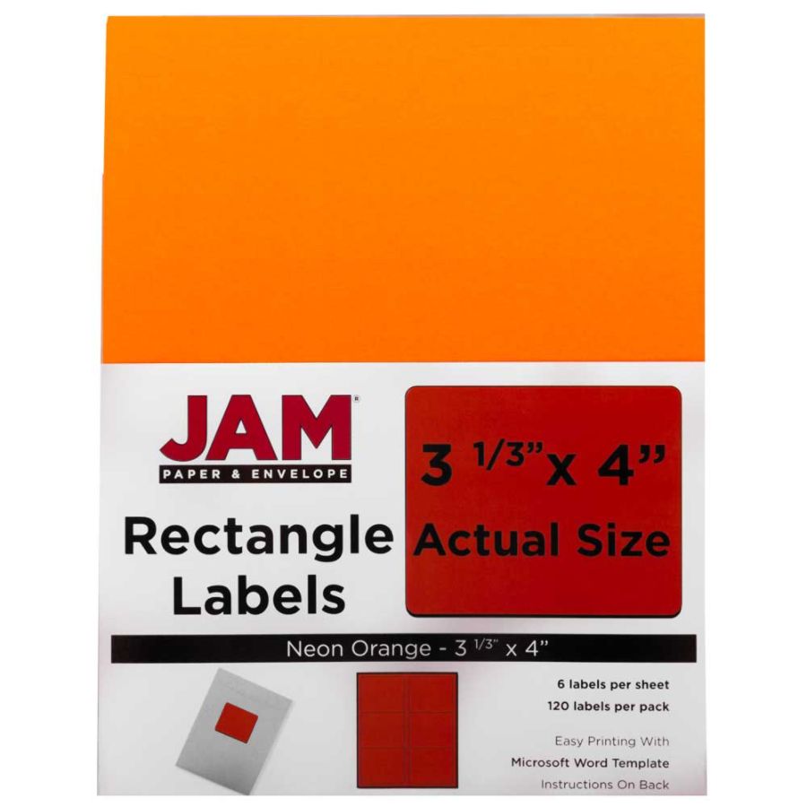 JAM Paper Mailing Labels 3 1/3" X 4" 120ct - Neon Orange