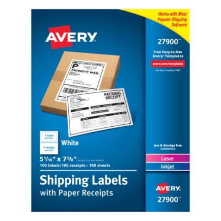 Avery Shipping Labels With Paper Receipts 27900 5 1 16 X 7 5 8 White Pack Of 100 Item 236033