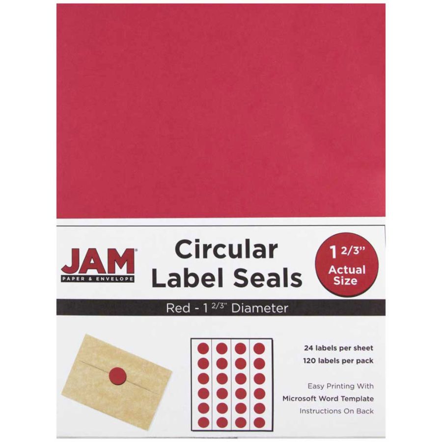 JAM Paper Circle Sticker Seals 1 2/3" 120ct - Red