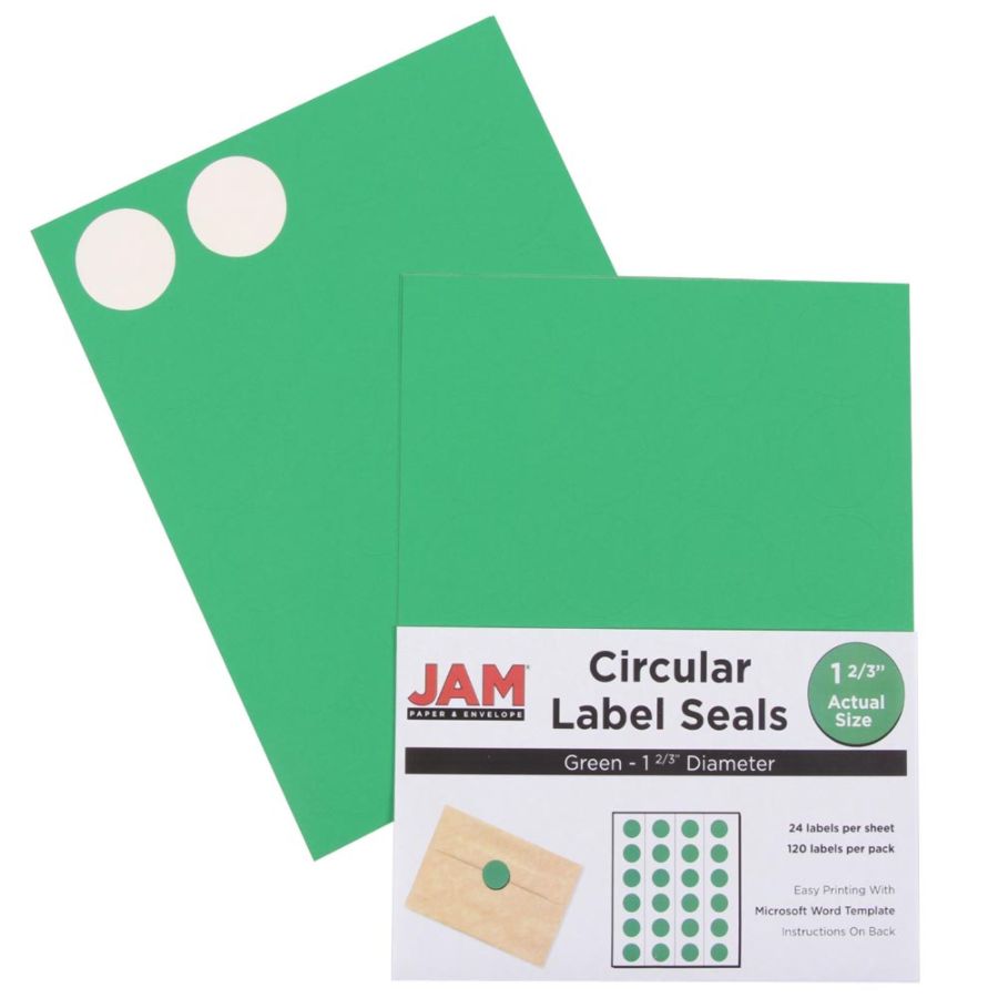 JAM Paper Circle Sticker Seals 1 2/3&#34; 120ct - Green