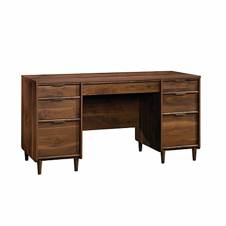 sauder® clifford place mid-century executive desk, walnut item # 237872