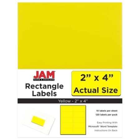 Jam Paper Rectangular Mailing Address Labels 302724410 2 X 4 Yellow Pack Of 120 Item 240699