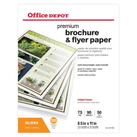 Office Depot Professional Brochure And Flyer Paper Glossy Letter Size 8 1 2 X 11 50 Lb Ream Of 100 Sheets Item 244369