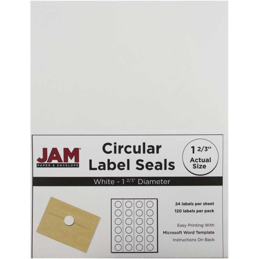 JAM Paper Circle Sticker Seals 1 2/3" 120ct - White