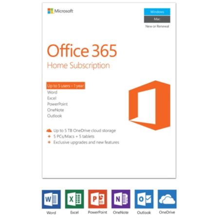 Office 365 Home 1 year subscription 5 PCsMacs Product Key Card by ...