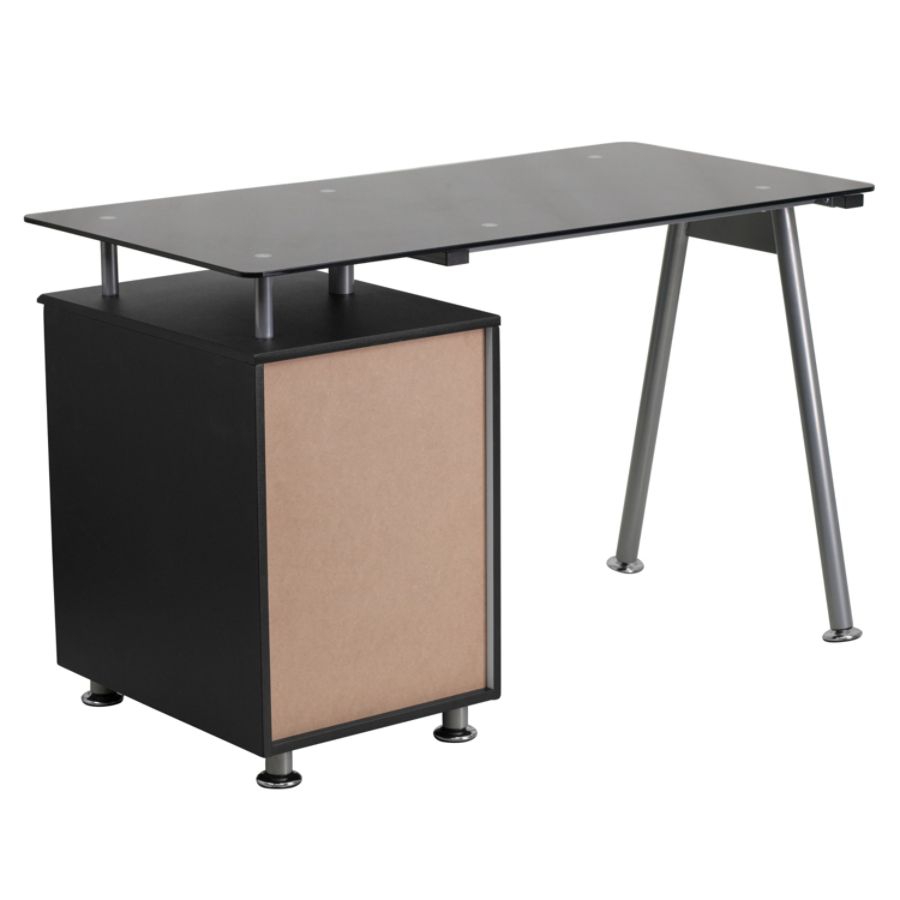 Flash Furniture Glass Computer Desk With 3 Drawer Pedestal