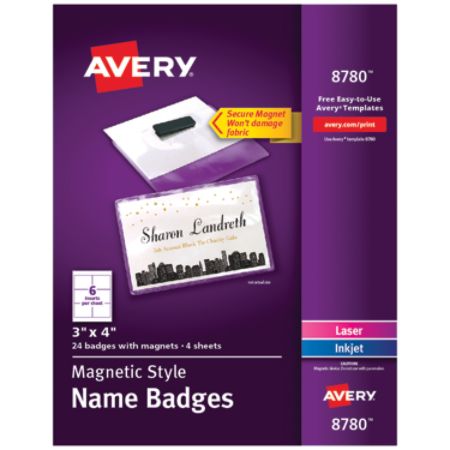 Avery Magnetic Style Name Badge Kit 3 X 4 Clear White Pack Of 24 Badges Item 2516948