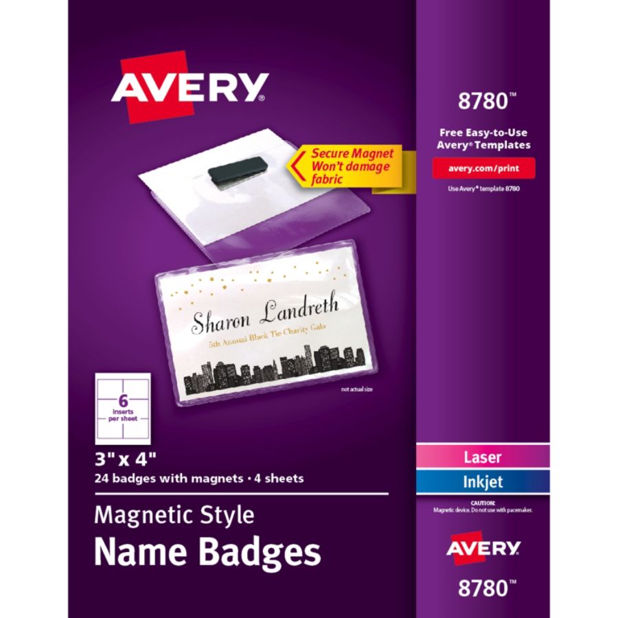 Avery Magnetic Style Name Badge Kit 3 x 4 ClearWhite Pack Of 24 Badges ...