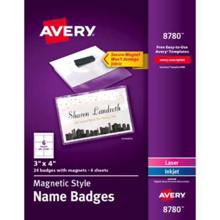 Avery Magnetic Style Name Badge Kit 3 x 4 ClearWhite Pack Of 24 Badges - Office Depot