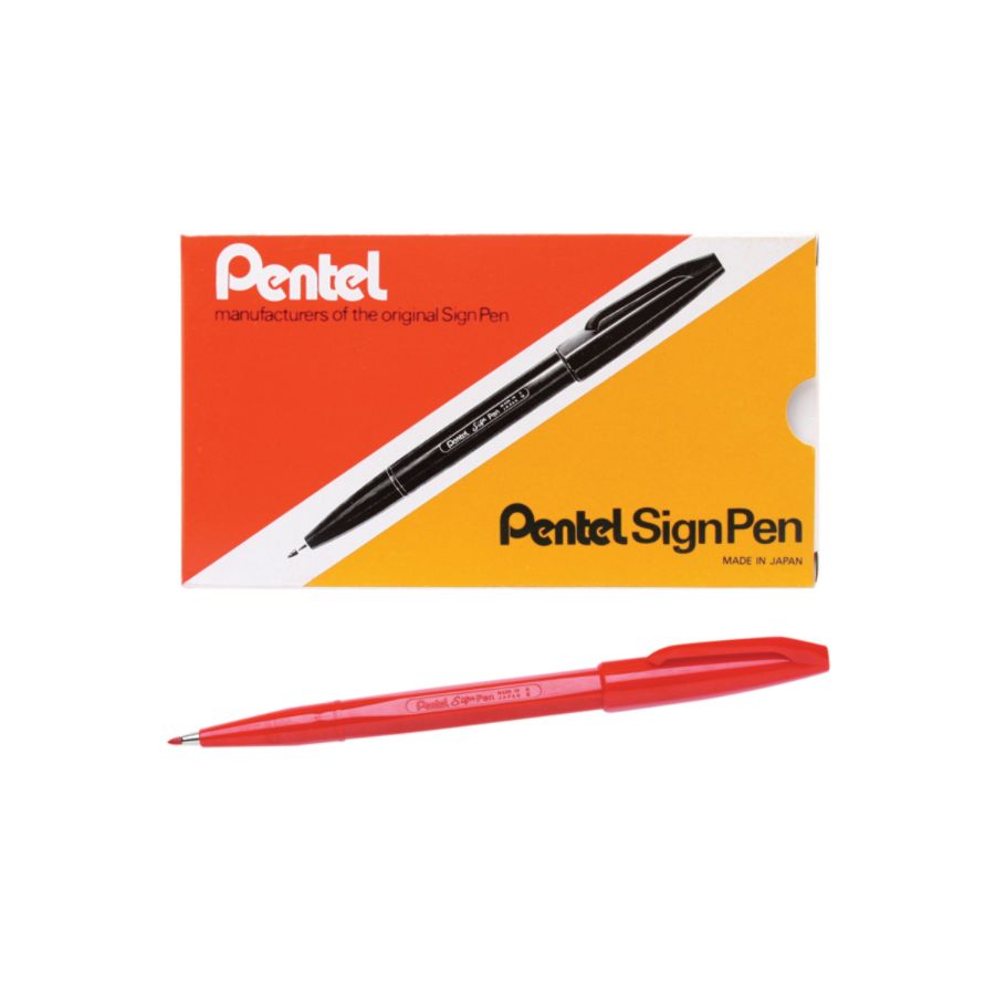 Pentel Sign Pens Fine Point 2.0 mm Red Barrel Red Ink Pack Of 12 Pens ...