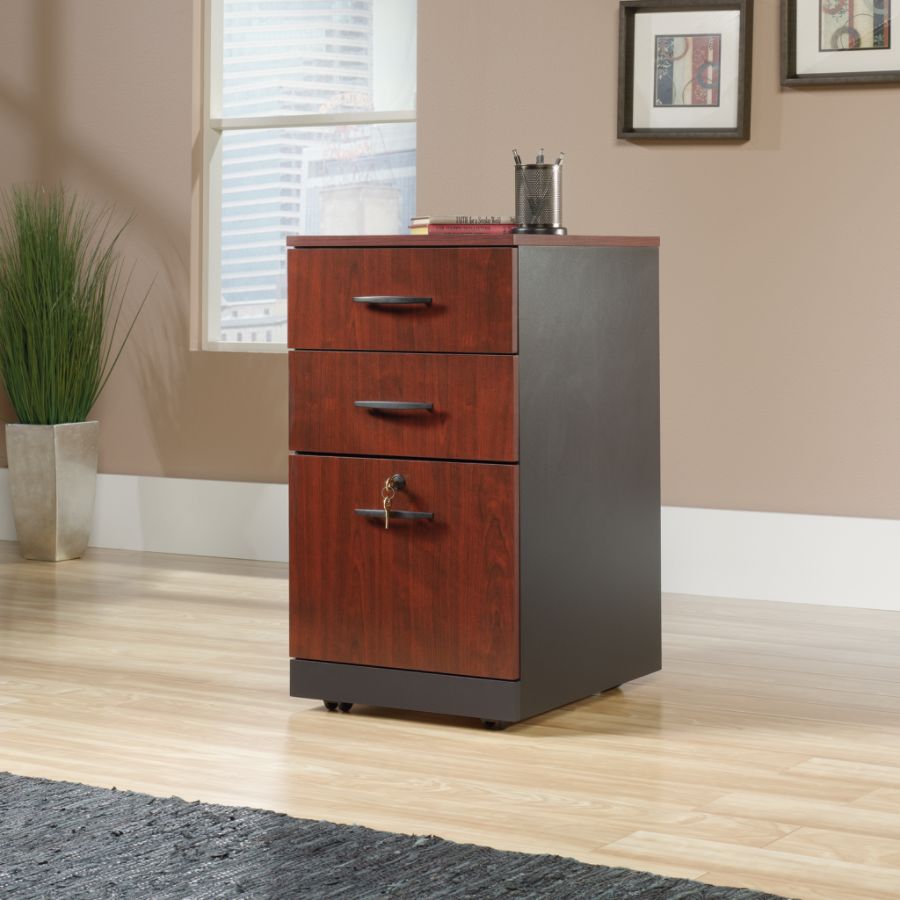 Sauder Via 3 Drawer Pedestal Classic Cherrysoft Black Office Depot
