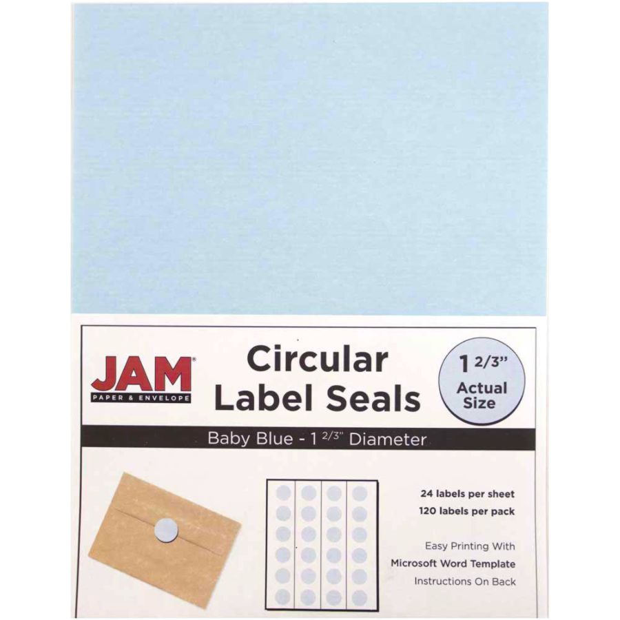 JAM Paper Circle Sticker Seals 1 2/3" 120ct - Light Blue