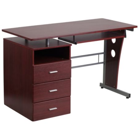 Flash Furniture Computer Desk With 3 Drawer Pedestal Mahogany