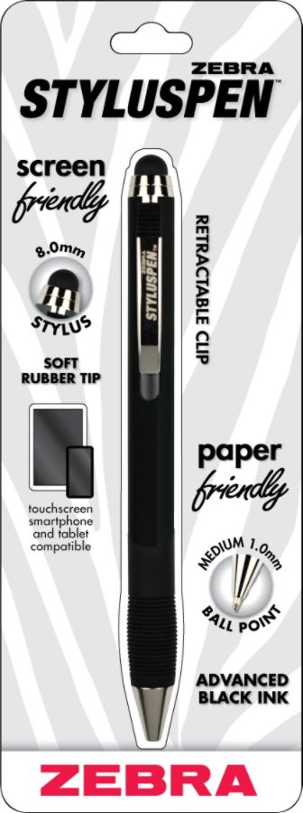 UPC 045888333116 product image for Zebra� STYLUSPEN� Retractable Stylus Pen With Grip, Medium Point, 1.0 mm, Onyx B | upcitemdb.com