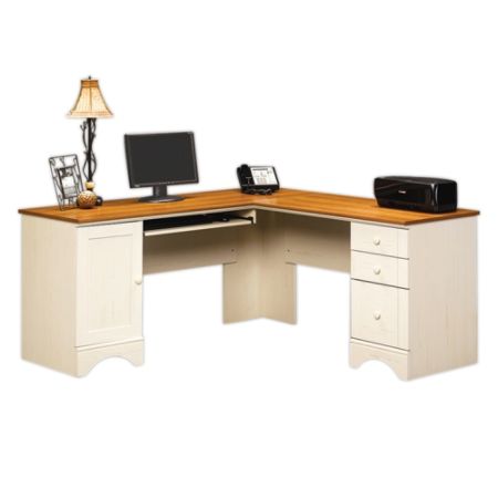 Sauder Harbor View Collection Corner Computer Desk Antiqued White